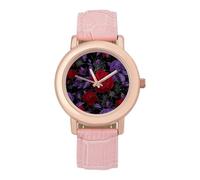 Rose and Spider Web Casual Women's Watch Slim Analog Display Quartz Wrist Watches with Leather Strap