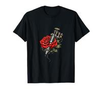 Rose and Tattoo Machine Artistic Design T-Shirt