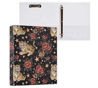 Rose and Tiger 3-Ring Binder 1.5 Inch, PVC Material Document Organizer with D-Ring and Clear View Pocket for Office Supplies-1 Pack