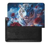 Rose and White Tiger Leather Passport Holder Compact ID Card Cover Case Slim Travel Wallet for Men Women