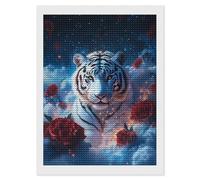 Rose and White Tiger Shining Diamond Art Painting Kits for Adults Personalized Round Full Drill Paintings DIY Crafts Kit Home Decor 12"x16"