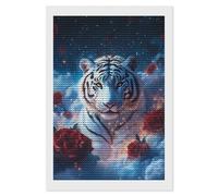 Rose and White Tiger Shining Diamond Art Painting Kits for Adults Personalized Round Full Drill Paintings DIY Crafts Kit Home Decor 8"x12"