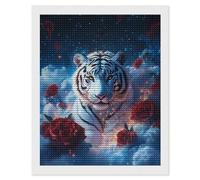 Rose and White Tiger Shining Diamond Art Painting Kits for Adults Personalized Round Full Drill Paintings DIY Crafts Kit Home Decor 16"x20"