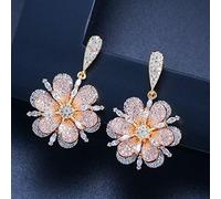 Rose and Yellow Color Jewelry Micro Pave Cubic Zirconia Flower Drop Earrings for Women
