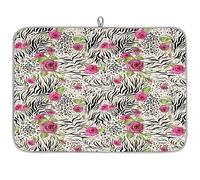 Rose Animal Print Microfibre Dish Drying Mat Rose Leopard Absorbent Dish Drying Drainers Mats for Kitchen Spoon Glass Plate 40.6 x 45.7 cm