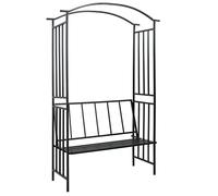 Rose Arch with Bench Black Powder-Coated Iron 128 x 50 x 207 cm Freestanding as a Trellis for Climbing Plants, Pergola, Arbour, Garden Arch for Patio and Balcony