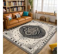 Rose Area Rug, Bohemian Eclectic Stars Crescent Moons None Black Low Pile Sponge Home Indoor Pattern Carpets Non Shedding Rugs for Living Room Bedroom College Dorm Kitchen Decor 5' X 7'