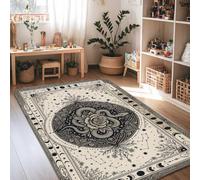 Rose Area Rug, Bohemian Eclectic Stars Crescent Moons None Black Low Pile Sponge Soft Rectangle Carpet Stain Resistant Rugs for Living Room Bedroom Kitchen Hallway Decor 4' X 6'
