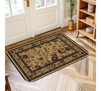 Rose Area Rug, Classic Traditional Flower Vine Fall Red Low Pile Foam Doormat Throw Rug Edge Binding Bathroom Entryway Kitchen Bedside Decor 2' X 3'