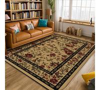 Rose Area Rug, Classic Traditional Flower Vine Fall Red Non-Slip Rectangle Floor Carpets Edge Binding Rugs for Living Room Bedroom New Home Dining Decor 5' X 7'