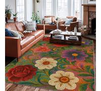 Rose Area Rug, Spring Floral Chrysanthemum Pansy Spring Red Non-Slip Backing Rectangle Floor Carpets Edge Binding Rugs for Living Room Bedroom Hallway Office Decor 6' X 9'