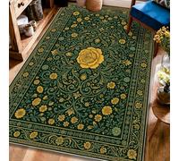 Rose Area Rug, Traditional Elegant Floral Vines Fall Green Non-Slip Backing Indoor Rectangle Carpet Non Shedding Rugs for Living Room Bedroom Classroom Apartment Decor 4' X 6'