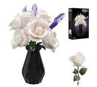 Rose Artificial Flower Building Sets, 255 PCS with Vase Plants Kit, Creative Botanical Collection Blocks,Gift for Children 16+ or Adults,DIY Toy Flowers Construction Kits (White)