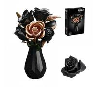 Rose Artificial Flower Building Sets, 255 PCS with Vase Plants Kit, Creative Botanical Collection Blocks,Gift for Children 16+ or Adults,DIY Toy Flowers Construction Kits (Black)