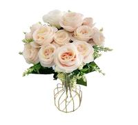 Rose Artificial Flowers Wedding Bouquet Silk Rose Flower for Home Party Decoration Fake Flowers Christmas Flowers 6 branches, 6 flowers, and 2 small flower buds (Champagne)