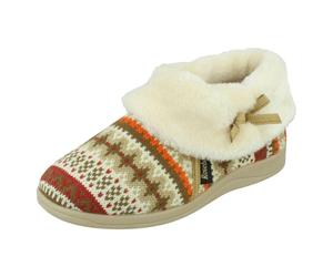 Rose Bank Ladies Rose Bank Memory Foam Aztec Print Bootee Slippers Emily - Beige - UK 5