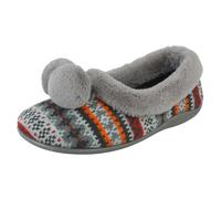 Rose Bank Ladies Rose Bank Memory Foam Aztec Print Pom Pom Slippers Lizzy - Grey - UK 7