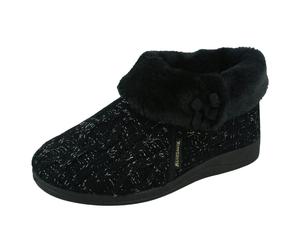 Rose Bank Ladies Rose Bank Memory Foam Knitted Bootee Slipper Karen - Black - UK 5