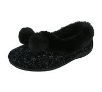 Rose Bank Ladies Rose Bank Memory Foam Knitted Pom Pom Slippers Chloe - Black - UK 6