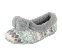 Rose Bank Ladies Rose Bank Memory Foam Norwegian Print Pom Pom Slippers Grace - Grey - UK 7