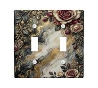 Rose Bathroom Double Light Switch Cover Plate, Vintage Elegant Leaf Gold None Black Plastic Standard Size Wall Switch Plates Accents for New Apartment Home Bedroom Office Decor