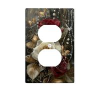 Rose Bathroom Duplex Outlet Covers Wall Plate, Elegant Vintage Butterfly Leaf Fall Red Plastic Standard Size Face Plates for Electrical Outlets for Home Living Room Bedroom Apartment Decor