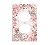 Rose Bathroom Duplex Outlet Covers Wall Plate, Feminine Elegant Coffee Lipstick Spring Peach Plastic Standard Size Decorative Receptacle Outlet Covers for Bedroom Office Kitchen Entrance Decor