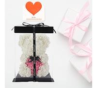 Rose Bear Hand Made Teddy Bear Flower Bear Rose Teddy Bear - Gift for her, friend gifts,gifts for women,Clear Gift Box 10 inch (white)
