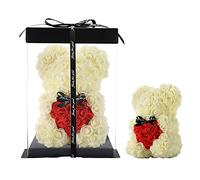 Rose Bear Hand Made Teddy Bear Flower Bear Rose Teddy Bear - Gift for her, friend gifts,gifts for women,Clear Gift Box 10 inch (milk white)