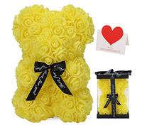 Rose Bear, Rose Teddy Bear 10 Inch Dozen Flowers Artificial Plants Decorations, Gift for Valentines Day, Mothers Day, Christmas,Birthday,Wedding Party Decorations with Clear Gift Box (13-Yellow)