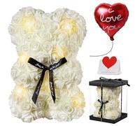 Rose Bear Valentines Day Flower Gifts for Her, Rose Teddy Bear with Lights, Cute Teddy Flower Bear, Birthday Gift for Girl, Romantic Present for Wife Girlfriend With Transparent Gift Box and Love Card