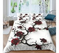 Rose Bedding Duvet Covers Set 3D Print Vintage Floral Quilt Cover Bedding Sets, Microfibre Set with Pillowcases,for Boys Girls King（220x240cm）