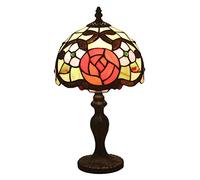 Rose Bedside Table Lamps, Nightstands Reading Bedroom Desk Lamp Night Light, 8 Inch Stained Glass Red Rose Lampshade,Lover Gifts,Rome Resin Base
