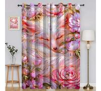 Rose Blackout Curtains Fox Window Treatments, Eyelet Curtain, Thermal Insulated Super Soft Microfiber Curtains & Drapes 66x54 Inch 2 PanelsH1347