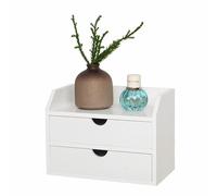 ROSE BLOOM Desk Organizer Wood Desktop Organizer Storage Box with 2 Drawers Executive Document Cabinet,White