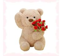 Rose Blooms Bear - Bouquet Can Be Turned into a Hat, Transforming Plush Rose Bear Gift, Magnetic Knit Beanie Flower Bears, Valentines Day Romantic Stuffed Toy for Birthday(Beige,Small-10)