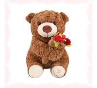 Rose Blooms Bear - Bouquet Can Be Turned into a Hat, Transforming Plush Rose Bear Gift, Magnetic Knit Beanie Flower Bears, Valentines Day Romantic Stuffed Toy for Birthday(Brown,Small-10)