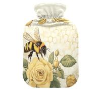 Rose Blossom Bee Honey Yellow tag3 Hot Water Bottle with Cover for Pain Relief tag1 for tag2, 2L