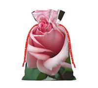 Rose Blossom Print Christmas Drawstring Gift Bags With Cards For Xmas Party Decorations Holiday