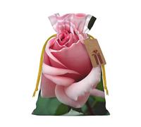 Rose Blossom Print Christmas Drawstring Gift Bags With Cards For Xmas Party Decorations Holiday