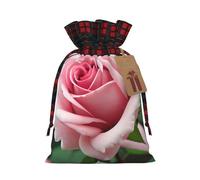 Rose Blossom Printed Gift Bags with Drawstring â€“ Christmas Party Holiday Sacks â€“ Festive Pouches for Goodie, Treats