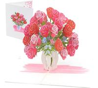 Rose Bouquet Pop-Up Card, Handmade 3D Birthday Cards for Wife, Girlfriend, Romantic Wedding Anniversary Keepsake Gift for Her with Magic Envelope