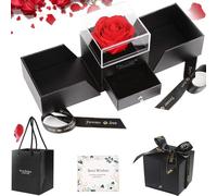 Rose Box, Rose Jewelry Gift Box, Preserved Rose Gift Box, Handmade Eternal Real Rose, with Paper Bags and Greeting Cards, Gift to Wife or Girlfriend on Valentine's Day, Wedding Anniversary, Birthday