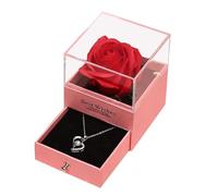 Rose Box with Necklace, Eternal Rose Box, Preserved Flower Red Rose with Heart Necklace, Valentine's Day Mother's Day for Her