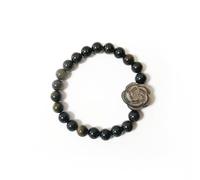 Rose Bracelet Obsidian Women & Men, 5/16" Beaded Stretch Gemstone Bracelet, Approx 6-3/4" Adjustable, Elegant Charm Romantic Gift, Couple Jewelry Healing Crystal Protection 8mm