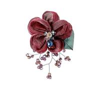 Rose Brooch Pin - Handcrafted Cloth Flower Scarf Pin with Crystal Boutonniere for Wedding Accessory