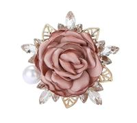 Rose Brooch Pin - Handcrafted Cloth Flower Scarf Pin with Crystal Boutonniere for Wedding Accessory
