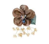 Rose Brooch Pin - Handcrafted Cloth Flower Scarf Pin with Crystal Boutonniere for Wedding Accessory