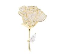 Rose Brooch with Diamonds, Dazzling Alloy Lapel Pin, Fade Resistant Exquisite Flower Pin for Daily Wear and Holiday Yellow
