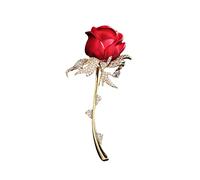 Rose Brooch Women's High End Retro Brooch Small Fragrant Corsage Quality Suit Accessories Clothing Pearl for Flower (Red, One Size)